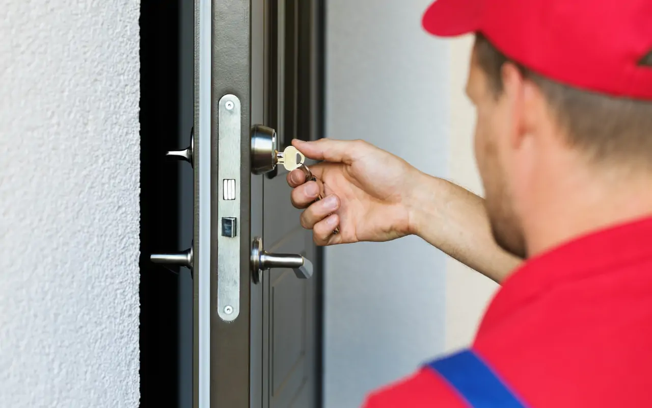 Chaveiro a abrir a porta de uma casa em Lisboa